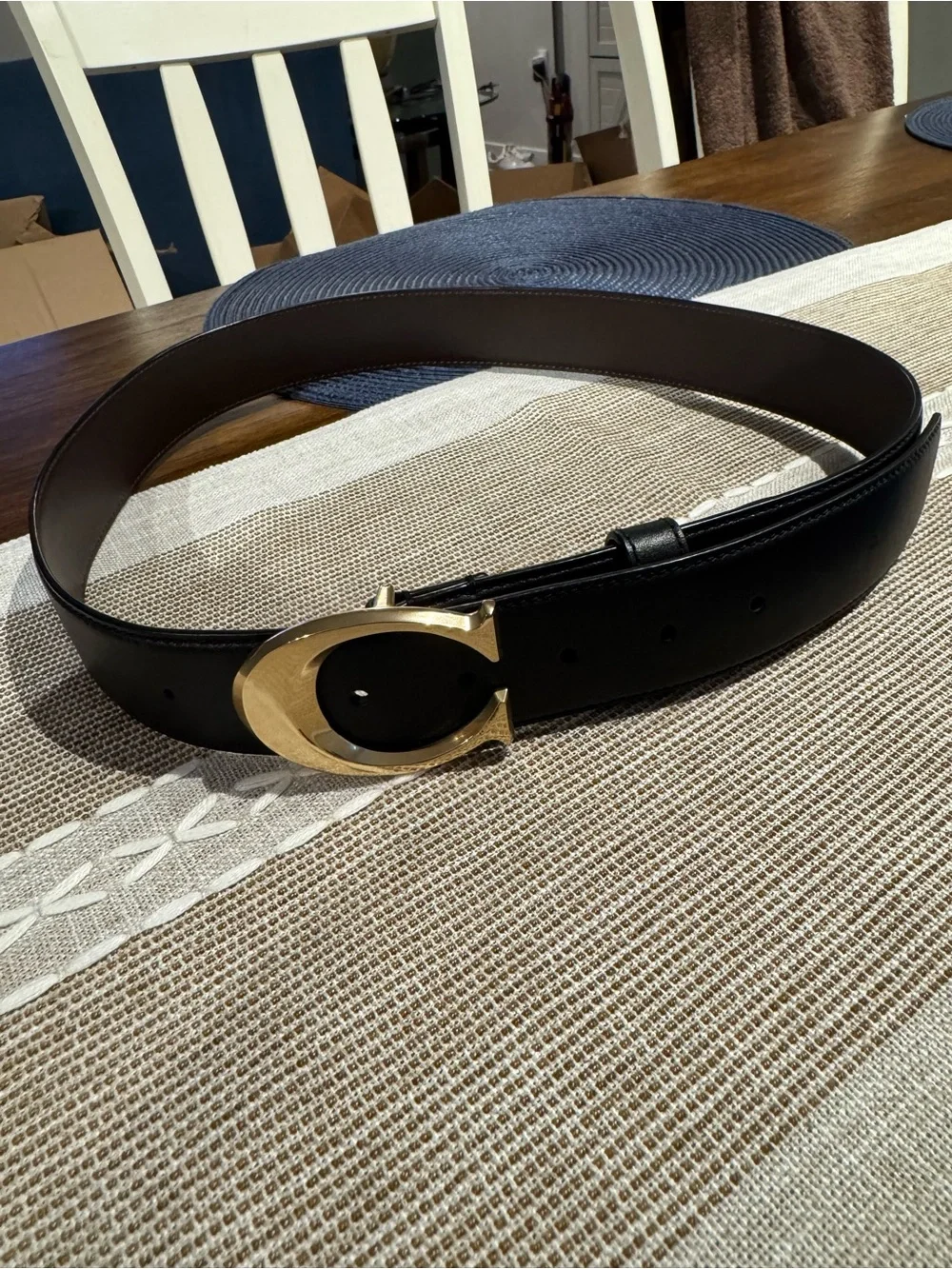 Coach Black Leather Belt with Gold C Logo Buckle